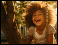 Criança sorrindo no balanço